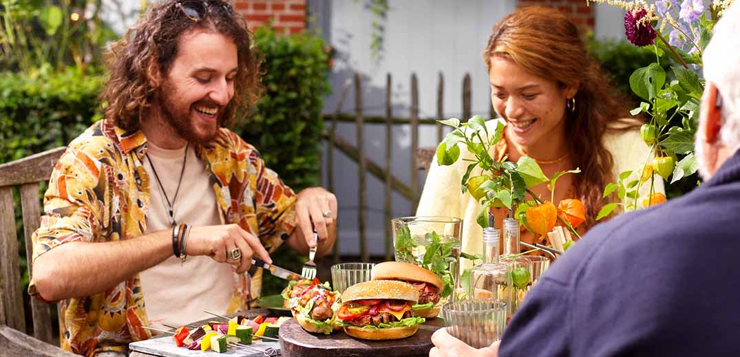 Family having meatless lunch outside